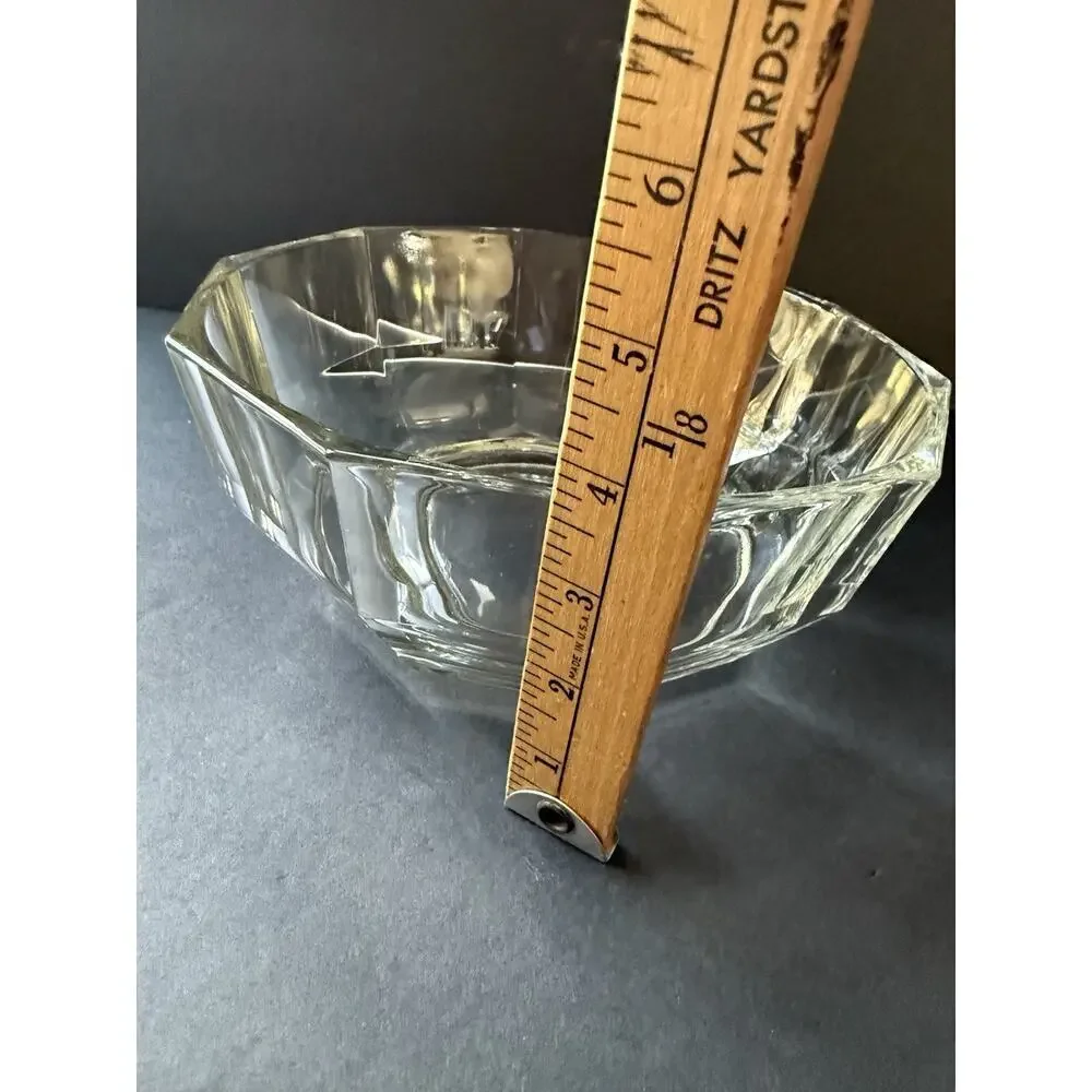 Vintage Crystal Salad Bowl Paneled Clear Tableware Octagon MCM Cottage Serving
